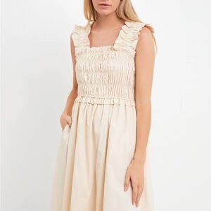 English Factory Cream Midi Dress with Ruffles